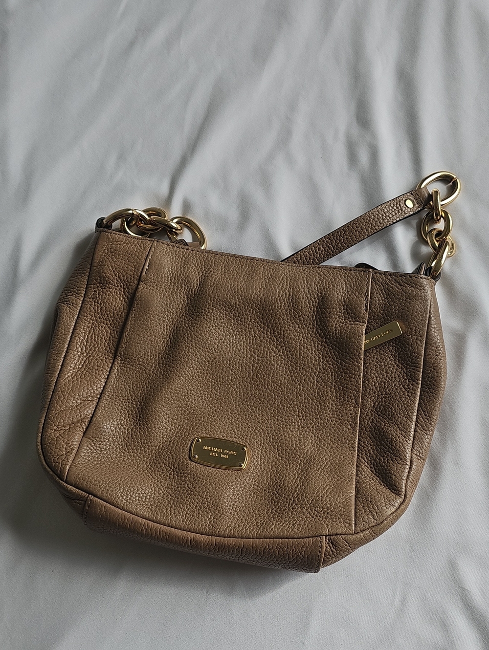 Michael Kors Pebbled Taupe Leather Shoulder Bag with Gold Hardware